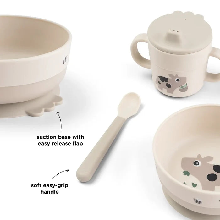 Foodie first meal Geschirr-Set mit Saugfuß Tiny farm Sand
